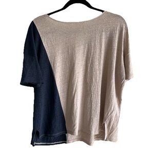 Garnet Hill 100% Organic Linen Dolman Short Sleeve Boxy Blouse Colorblock Tee S